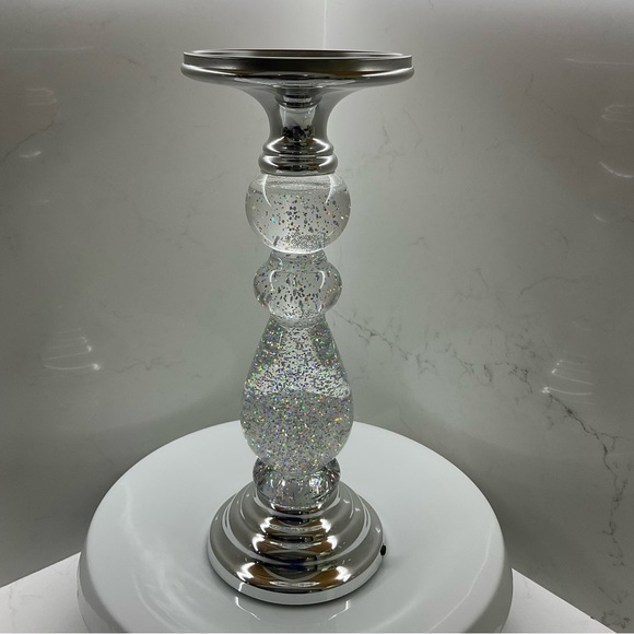 Silver LED Swirling Glitter Pedestal 3-Wick Candle Holder - Picture 1 of 6